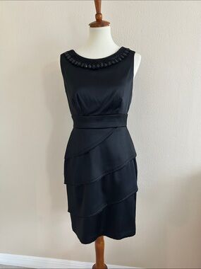 Anthropologie Black Beaded Neck Midi Dress